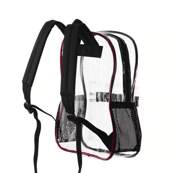 Transparent Heavy Duty Backpack with Black and Red Contrast Seams - Picture 5 of 7